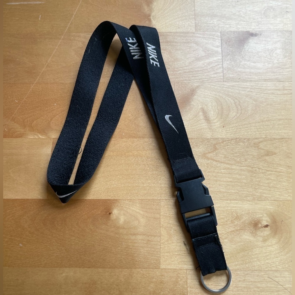 Nike Black and White Durable Fabric Lanyard with Quick-Release Clip